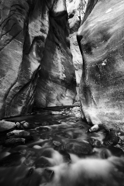 The small stream near Zion National Park resembles the much larger version of the famous Virgin River Narrows. I found this scene...