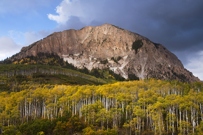 Fall colors begining to show under Marcelina Mountain in the West Elk Mountain Range of Colorado.
