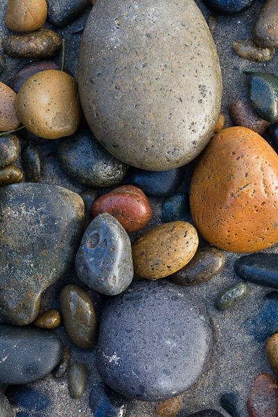 A small collections of colorful rocks along the coast of San Diego County.