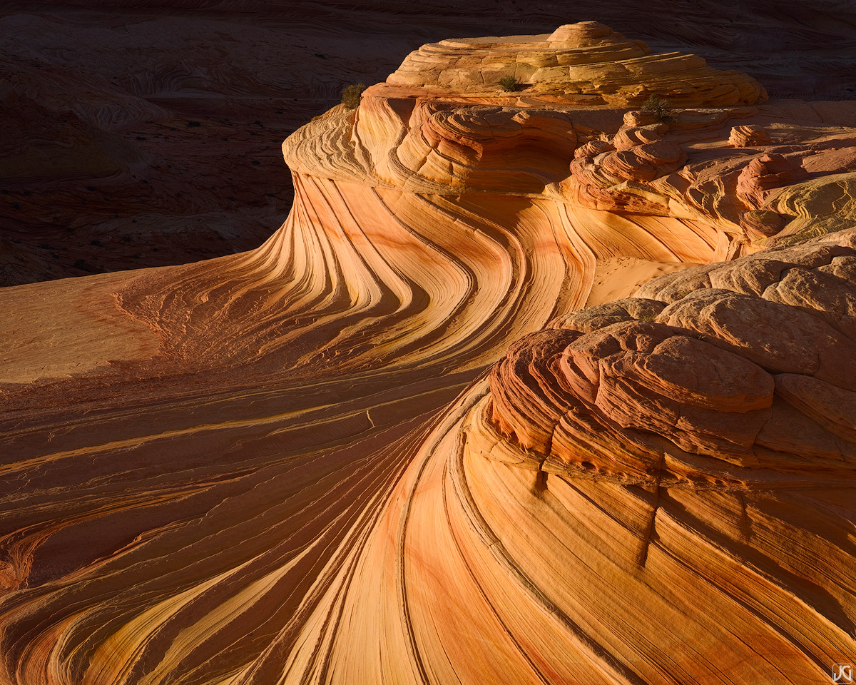 Sunset on the sandstone formations called the Second Wave.&nbsp;