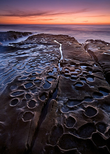 Alien looking formations dot the coastline of La Jolla, CA.